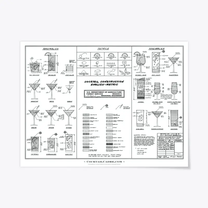 Cocktail Construction Chart (Black Type)